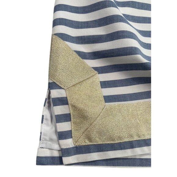 Eliza J Gold Metallic Striped Mandarin Collar Preppy Shift SIZE-12 - Picture 7 of 10